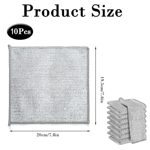 AutoPrevails 10 Stück Mehrzweck Geschirrspüllappen Aus Draht,Topfreiniger Putzlappen,Multifunctional Non Scratch Wire Dishcloth,für Nass und Trocken,Wiederverwendbar Putztücher (20×20CM)