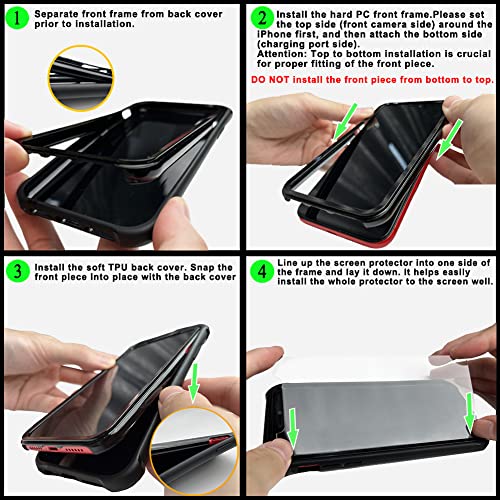 Coolqo 4In1 Compatible For Iphone Se 2022/2020 Case, With [2 X Tempered Glass Screen Protector + Detachable Phone Ring Stand] 360 Full Body Coverage Silicone Shockproof Protective Cover Black #TOP6