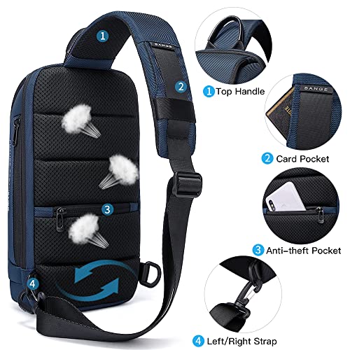 Image of BANGE Sling Bag for Men,Shoulder bags Crossbody Sling Backpack for Men and Women, Blue, 8.4 x 21.8 x 32.8 cm, Durable