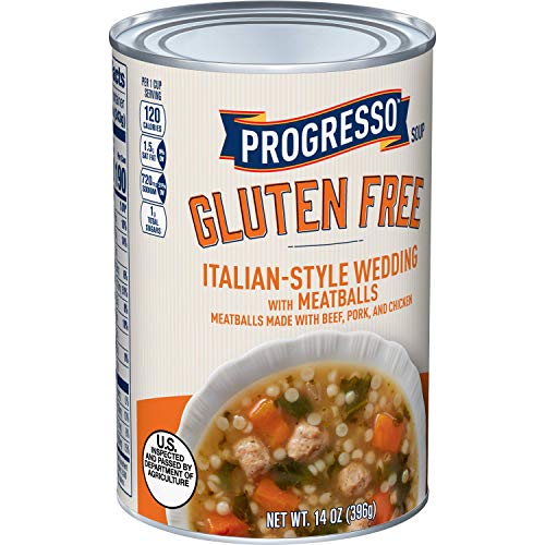 Image of Progresso Gluten Free Italian-Style Wedding Soup with Meatballs, 14 oz | Meatballs, Carrots & Spinach in Chicken Broth, No Artificial Flavors, No Colors From Artificial Sources, Ready to Serve
