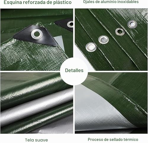 Miniatura 2 de Lona Impermeable Con Ojales, 2 X 4 M, Color Verde Militar Plata, Con Ojales, 130 G M , Resistente A Los Rayos Uv, Resistente Al Moho, Lona Multiusos Para Muebles De Jardín, Madera, Coche, Camping