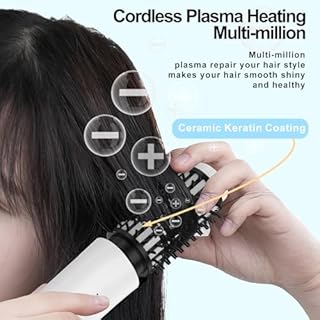 Dricar Brosse Chauffante Sans Fil 3 en 1, Brosse Thermique Portable, Brosse Cheveux Bouclés avec 4 Températures, Boucleur a Cheveux pour Créer des Boucles Naturelles, Dorés