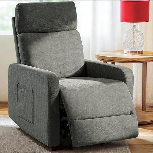 Cfvyne Zero Wall Power Recliner Chairs, Small Recliner for Small Spaces and Petite People Man Woman (1, Dark Gray Chenille)