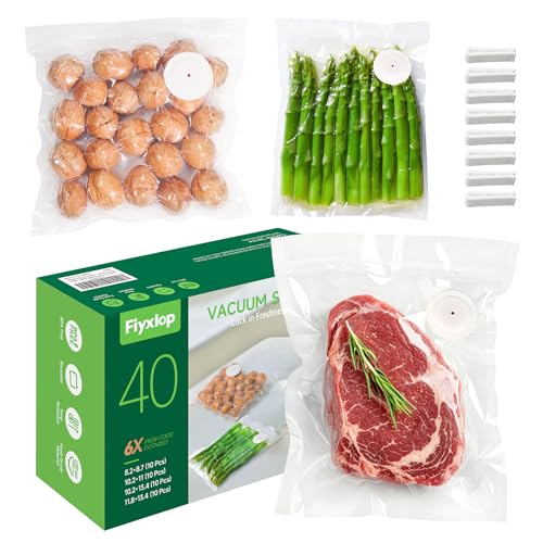 Fiyxlop 40 Pack Upgraded Reusable Vacuum Sealer Bags for Food, BPA-Free & Extra Thick – Compatible...