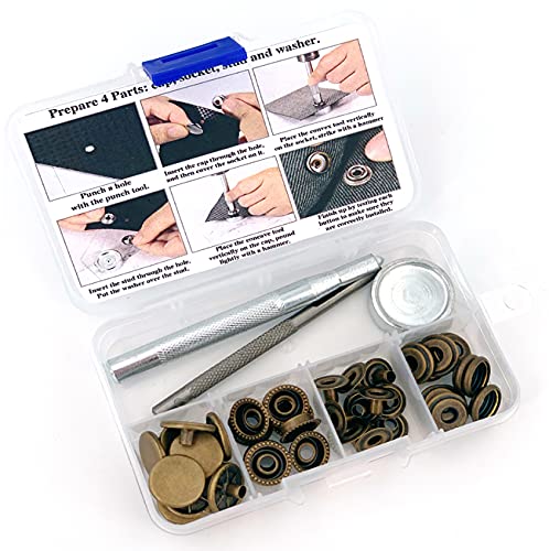 AMORNPHAN 10 Sets Snap Fastener Kit Press Studs Clothing Snap Button with 3 Pieces Installation Tools for Marine Boat Canvas Bags Jeans Leather Clothes Fabric Craft with Punching Set (Bronze)