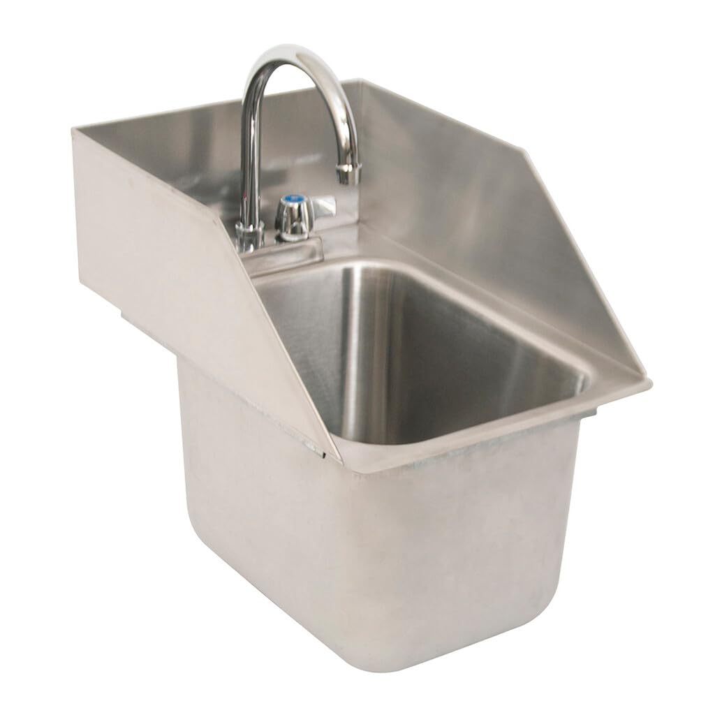 BK Resources NSF Commercial One Compartment Drop in Sink with Faucet, 10"x14"x10", 3 Sided Splash Guards, 18 Gauge T-304 Stainless Steel, Top Mount, 5" Gooseneck Faucet, Seamless Construction