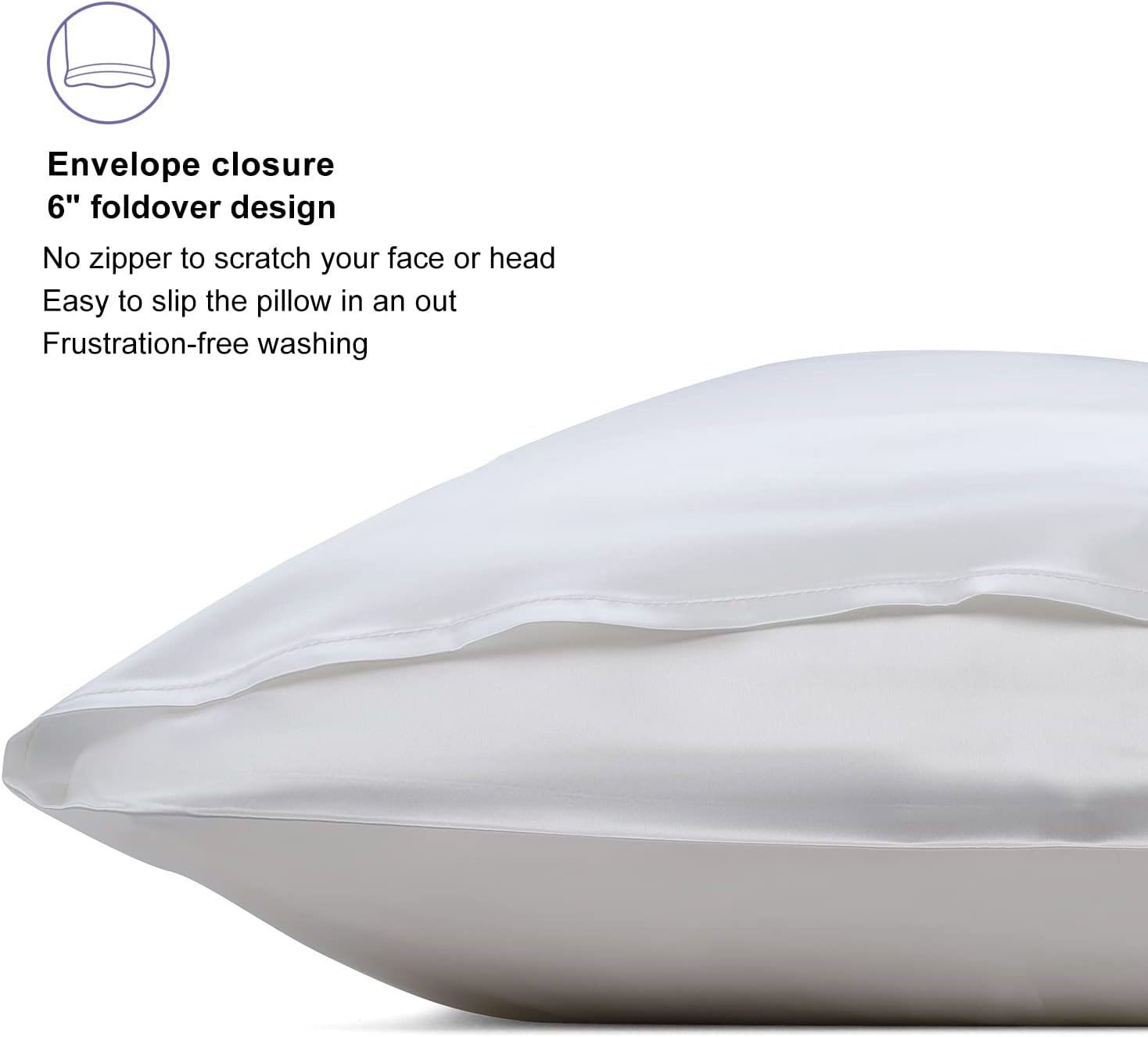 ALASKA BEAR Silk Pillowcase Envelope Closure, 22 Momme 100 Percent Long Overlap Sleeve Mulberry Silk Pillow Case Foldover Design, Machine Washable and NO Zipper, Queen (1, Cool White) - Image 2
