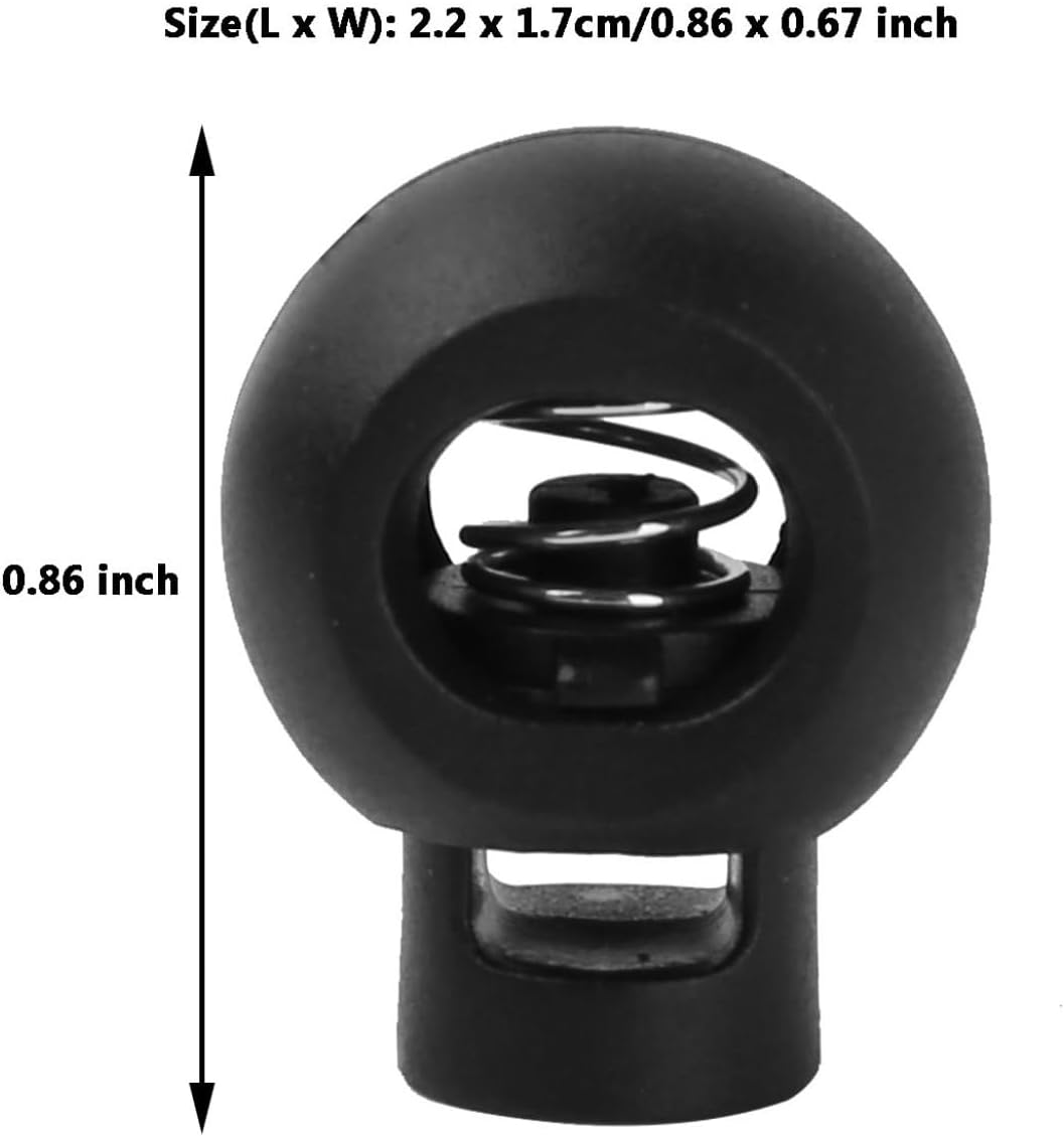 Kaerm Plastic Round Single Hole Elastic Drawstring Rope Cord Locks Clip Ends Fastener Buttons Black 50Pcs