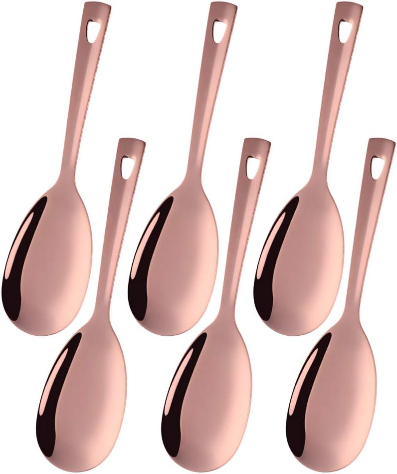 Stainless Steel Rice Spoons: Large Serving Rice Paddle Metal Set of 6 - Rice Scooper Kitchen Utensils for Rice Mashed Potato Dishwasher Safe 10-Inch Silver