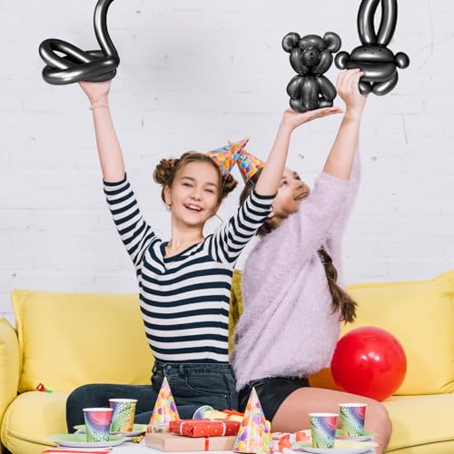 Image of 260 Metallic Black Long Balloons for Balloon Garland Thickening Skinny Latex Twisting Animals Modeling Christmas Birthday Wedding Party Festival Decorations 100pcs