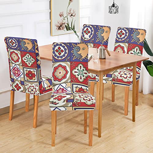 Mexican Talavera Dining Chair Covers Set Of 2 Washable Removable Chair Slipcover Stretch Dining Chair Seat Cover For Dining Room Ceremony Party Holiday Decor #TOP5
