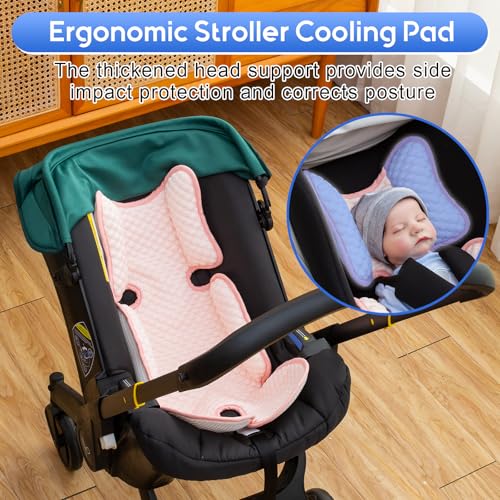 Image of Baby Car Seat Cooling Pad, Mink Dot Carseat Cooler Mat for Girls Boys, Stroller Pad with 3D Breathable Mesh, Multifunctional Infant Insert Liner for Summer