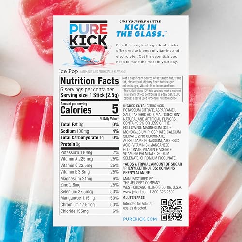 Image of Pure Kick Hydration Singles To Go Drink Mix, Ice Pop, Includes 12 Boxes with 6 Packets in each Box, 72 Total Packets