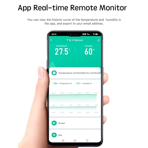 يونتي تويا جهاز استشعار درجة الحرارة والرطوبة الذكي بالواي فاي مع جهاز كشف الرطوبة والتحكم عن بعد يعمل مع تطبيق الحياة الذكية ويعمل مع اليكسا وجوجل هوم (أسود - قطعة واحدة)