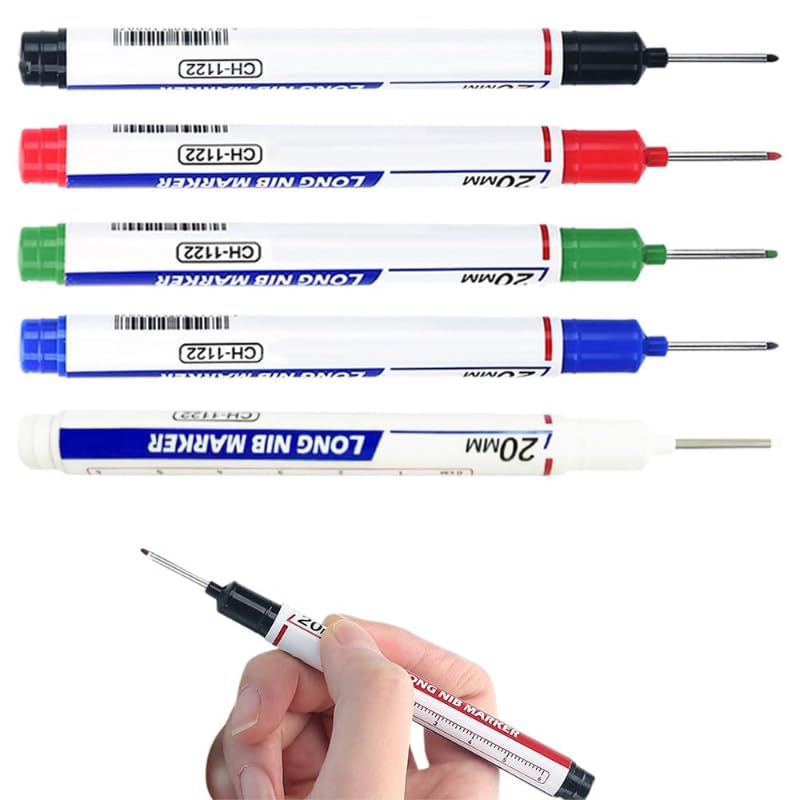 5 unidades de marcadores de punta larga para agujeros profundos, marcadores permanentes para carpinteros, a prueba de agua de colores para madera (Mixed color-5PCS)