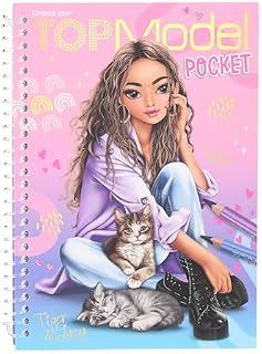 Depesche 12726 TOPModel - Kieszonkowa kolorowanka w praktycznym rozmiarze ze 120 stronami do projektowania strojów, kolorowanka z arkuszem naklejek i spiralą.