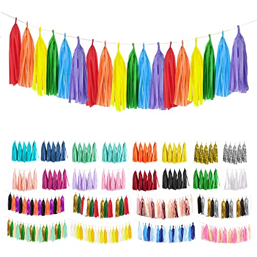 Rainbow Tassel Garland 30 Pcs, Tissue Paper Tassels Garland Banner For Party Birthday Wedding Decoration Baby Shower Table Decor #TOP2
