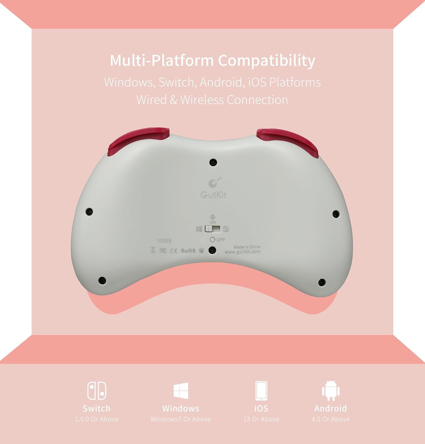 GuliKit Elves 2 Pro - Controller wireless per switch, switch 2, Windows, iOS, Android, con joystick effetto Hall, Turbo, vibrazione Rumble, Bluetooth e cablato, retrò