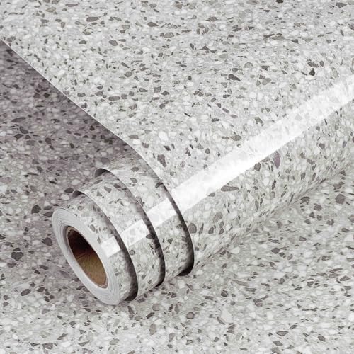 Yenhome Vinilo Adhesivo Muebles Granito 40x500cm Papel Adhesivo para Muebles Cocine Lavable Pared Granito Gris Vinilo Adhesivo para Encimera de Cocina Marmol Brillante para Terraza Armario Baños