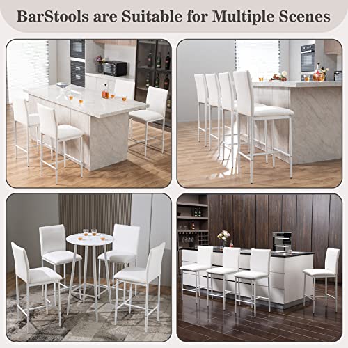 Modern Bar Stools Set Of 2 - Counter Height Industrial Bar Stools With Sturdy Metal Footrest And Soft Backrest Patio Furniture Chairs For Pub Kitchen Island Garden Pool Backyard (White) #TOP4