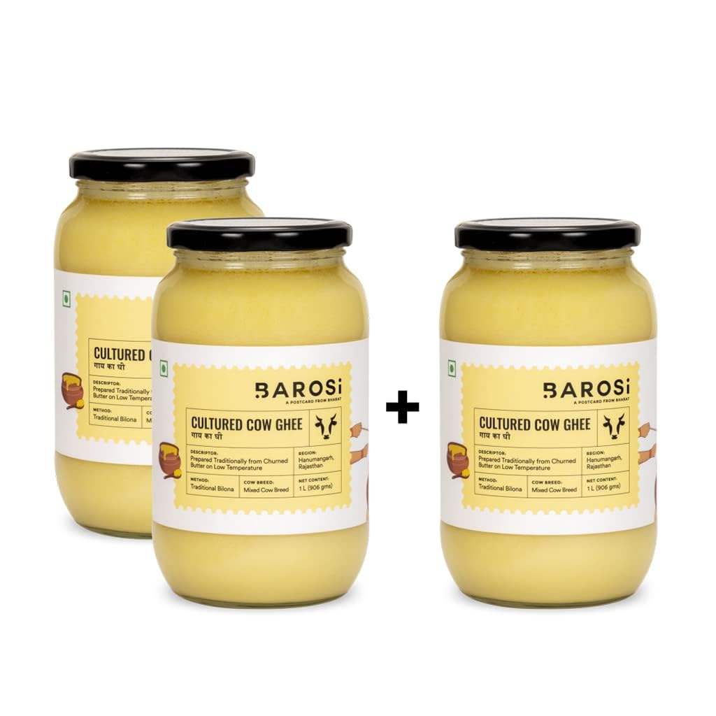Barosi Premium Cultured Desi Cow Ghee 3 Litre | Value Saver Family Pack | Vedic Bilona Method | Churned from Curd | Pure & Natural | Farm Made in Small Batches