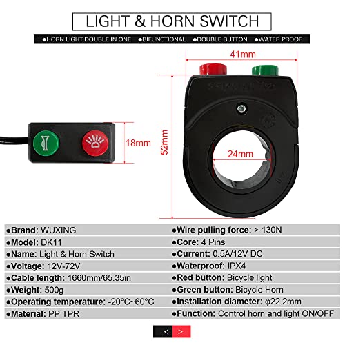 kkekos Electric Bike Horn Switch and Headlight Front Light LED Taillights Set for E-Bike Electric Cycle with SM Connector