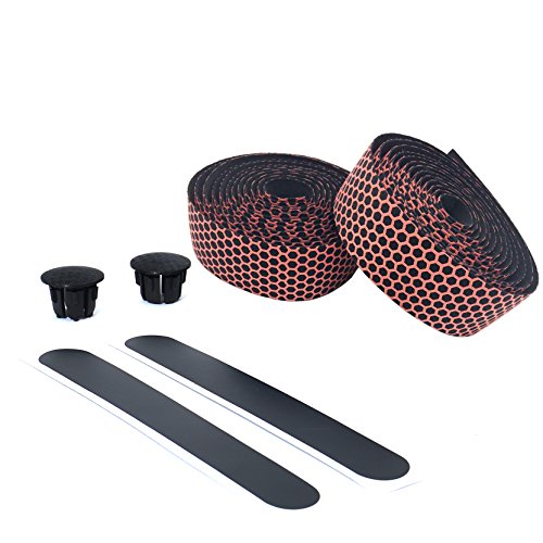 Vinqliq Superior Grip Breathable Hexagon Anti-Slip Silicone Bike Handlebar Tape Wraps Adhesive Back with Bar Plugs (Orange)