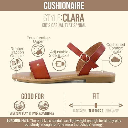 Image of CUSHIONAIRE Clara Casual Flat Girls Sandals, Adjustable Buckle Ankle Strap with Lightweight Cushioned Comfort Kids Sandals