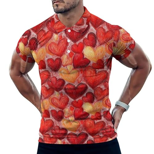 Polo de golf homme manches courtes imprimé cœur doux et sec