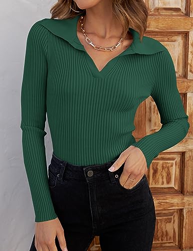 Image of ZESICA Fall Sweaters for Women 2026 Long Sleeve V Neck Ribbed Knit Pullover Tops Casual Slim Fit Basic Tee Shirts