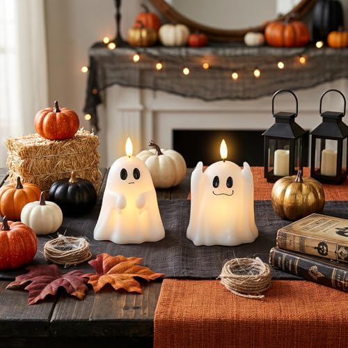 Image of Wondise Spooky Ghost Halloween Flameless Candles with 6hrs Timer