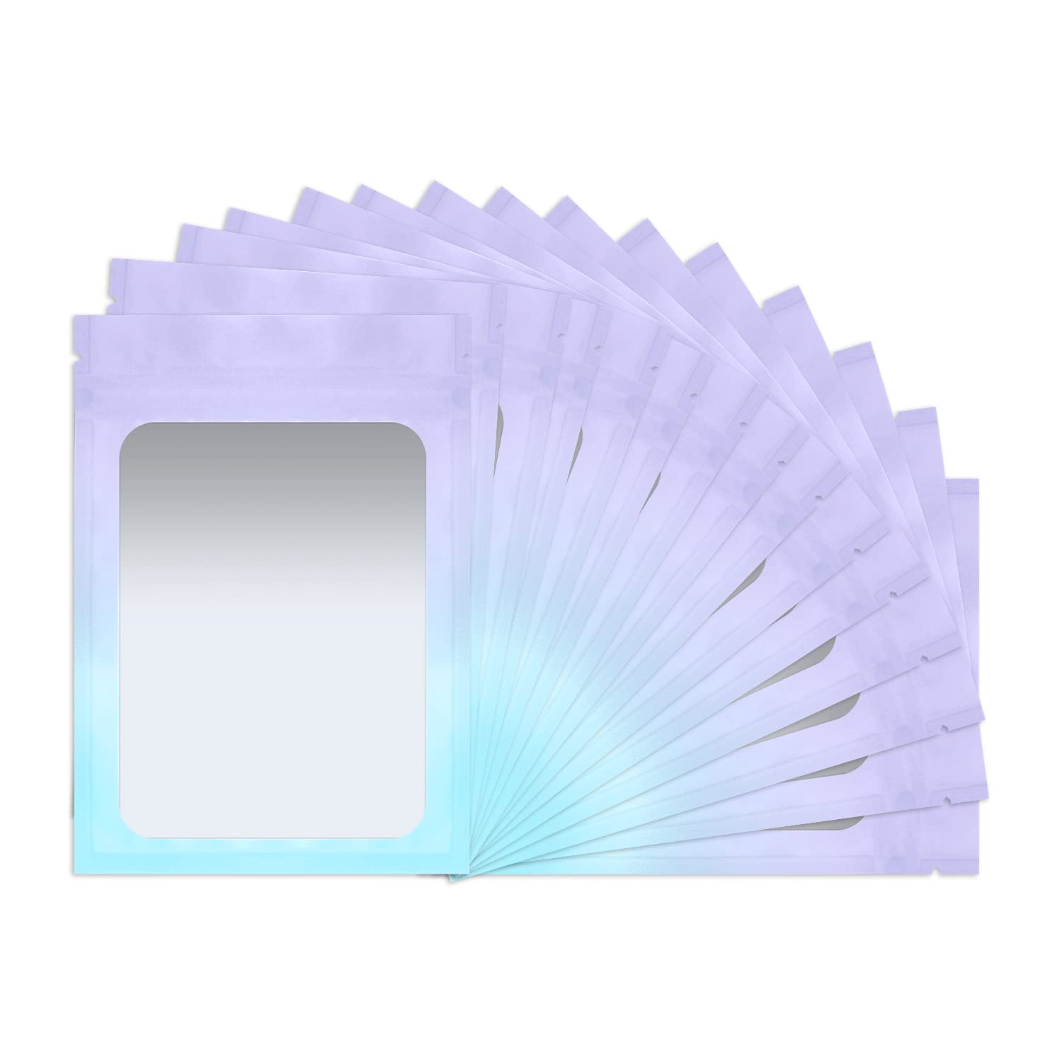 100 Pack Mylar Bags 3 x 4.7 Inch Resealable Smell Proof Bags with Clear Window Foil Pouch Bags Matte Gradient Color (Purple Blue)