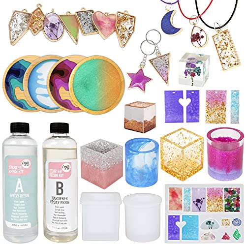 Resin Kit by Craft It Up! - Complete Starter Jewelry Making Resin Kit for Beginners - All Inclusive Craft Resin Starter Kit - Epoxy Resin Kit with Molds, Charms, Dyes & Dry Flowers Included - Gift Set