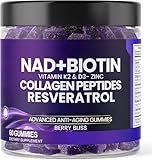 NAD+ Kollagen-Gummis – Gesundheit von Haaren, Haut, Nägeln, Gelenken – Zink, Vitamine K2 und D3 – vegan, gentechnikfrei – 60 Gummies