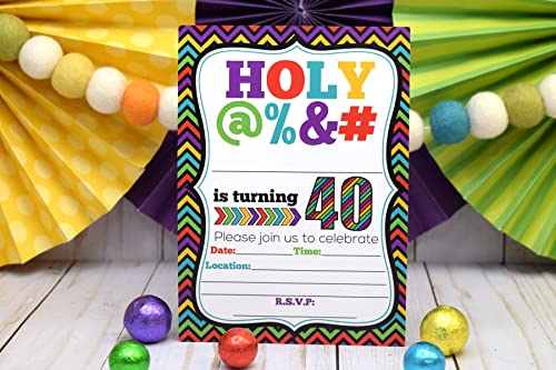 Holy @%&# 40Th Birthday Party Invitations, 20 Funny 5"X7" Fill In Cards With Twenty White Envelopes For Milestone Birthdays By Amandacreation #TOP1