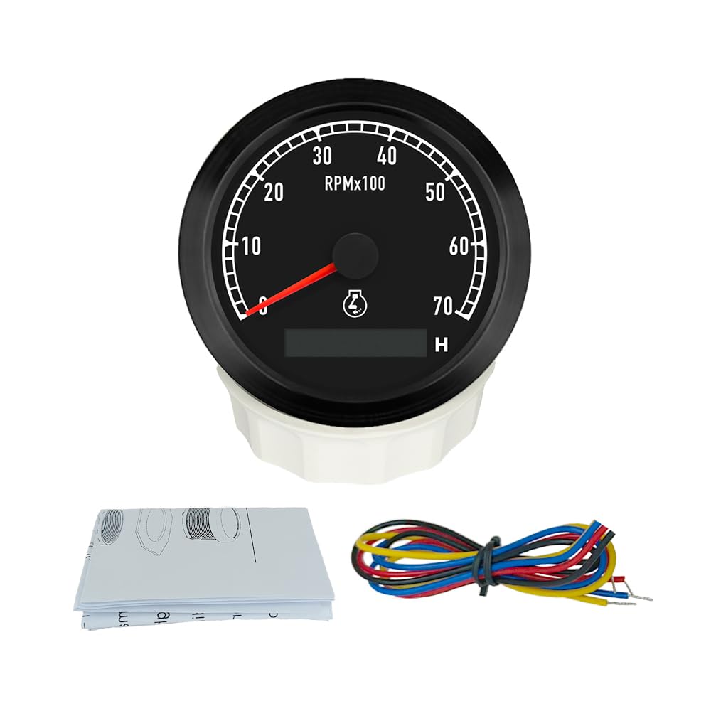 ELING 80 mm Drehzahlmesser 0–7000 U/min mit LCD-Betriebsstundenzähler und Hintergrundbeleuchtung für SUVs und Lkws
