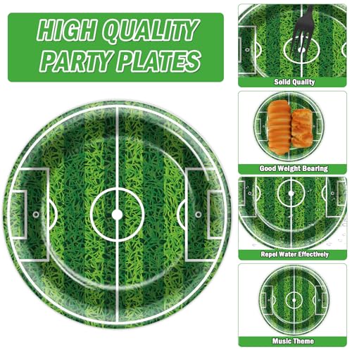 Image of Qyeahkj 100 Pcs Soccer Party Plates and Napkins Set, Sports Birthday Party Supplies, Soccer Ball Disposable Paper Dessert Cake Dinnerware Tableware, Serves 25