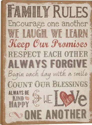 P. GRAHAM DUNN Family Rules Gallery Wrapped Burlap 20 X 16