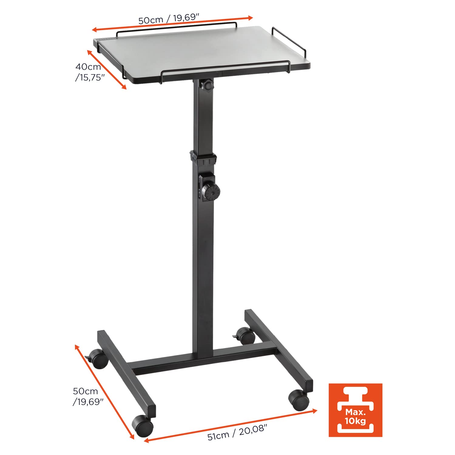 celexon Table de Projection PT2000B | Table pour Projecteur Réglable en Hauteur avec roulettes & Plateau Inclinable (Jusqu’à 20°) | Hauteur 80–125 cm | Mobile & Polyvalente pour Bureau & Éducation