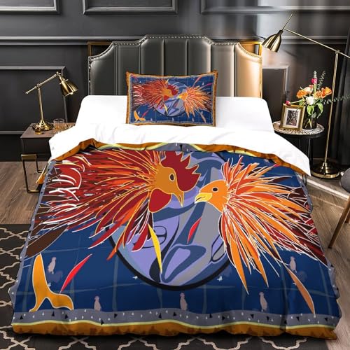 Parure de lit 3D combats de coqs single 135x200 cm en microfibre - 4