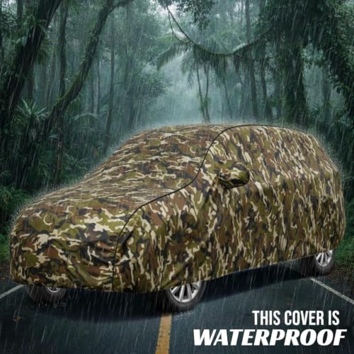 Image of Premium Jungle Print Series 100% Waterproof Car Body Cover for i20 Sports Cover (All Models) with Mirror Pockets | Triple Stitched, Elastic, Custom Fit, Heat Resistant, Anti-Dust, All-Weather Cover