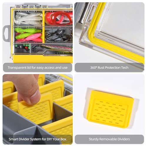 Image of RUNCL 3500 Standard Fishing Tackle Box, Waterproof Floating Lure Storage Box with Adjustable Dividers, Clear Rust-Proof Utility Tray for Terminal Tackle, Hooks and Sinkers