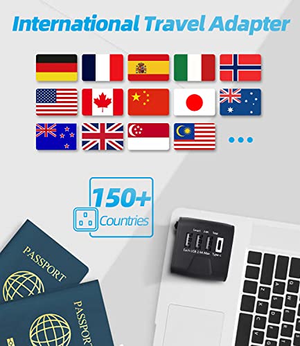 homye adaptateur voyage, adaptateur prise universelle avec type c + 3 ports usb & prise ac, adaptateur prise france vers usa uk allemagne thaïlande italie australie chine japon