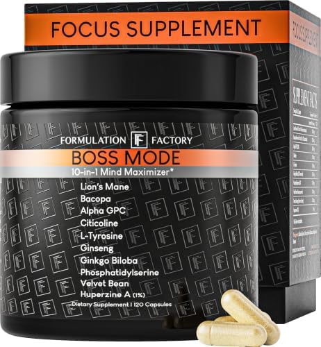 BOSS Mode 10-in-1 Nootropic Complex with Lion's Mane, Alpha-GPC, ...