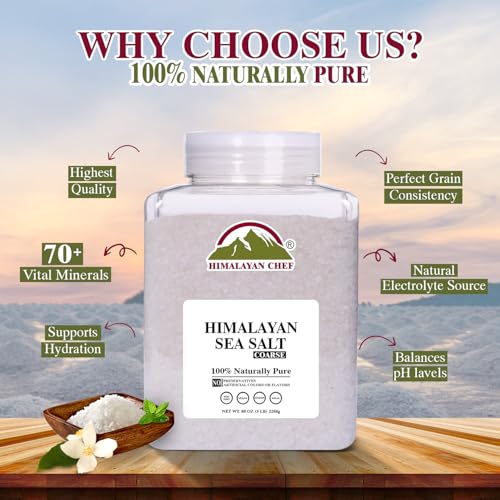 Himalayan Chef Coarse Grain Himalayan Sea Salt, 5 lb Jar - Pure, Natural, Non-GMO, Kosher, Ideal for Cooking, Baking, Seasoning, and Grinder Refills