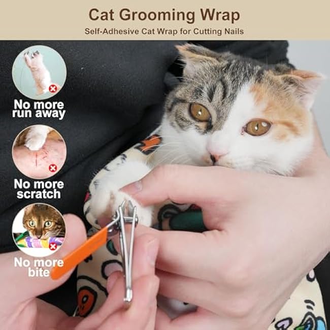 27.6 Large Cat Grooming Wrap ¨C Anti-Escape Cat Wrap for Cutting Nails, Brushing & Medication ¨C Soft, Comfortable, Reusable, Self-Adhering, Holds Cats Up to 15lbs (Elephant Cat)-YTOZPbjp