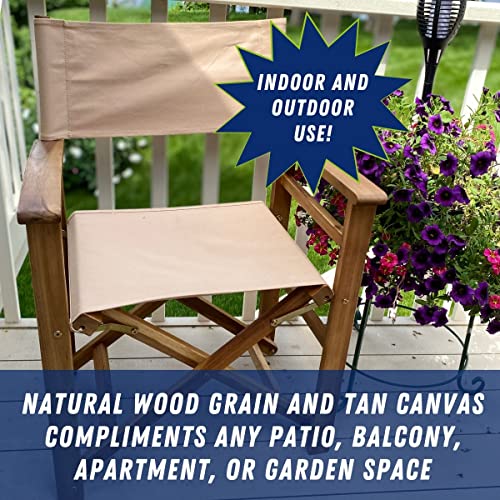 Patio Wise Classic Wooden Folding Director's Chair, 18-Inch Foldable Indoor/Outdoor Seat, Collapsible & Portable Style, 23.5" W X 20" D X 33.5" H, Wood Frame & Arms With Heavy-Duty Tan Canvas #TOP7
