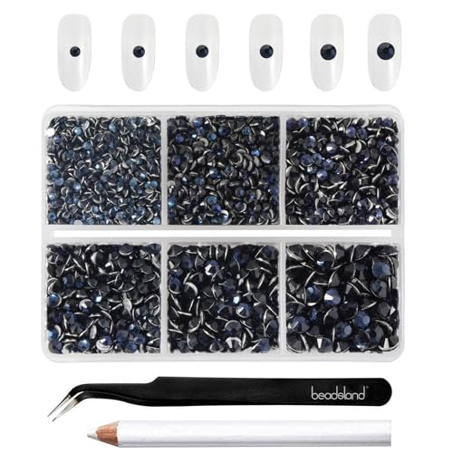 Image of Beadsland 4300pcs Flatback Rhinestones, Dark Blue Rhinestone Nail Gems Round Crystal Rhinestones for Crafts,Mixed 6 Sizes with Picking Tweezers and Wax Pencil Kit, SS6-SS20, Montana