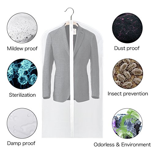 Zilink Clear Garment Bags Suit Bag for Storage 40-inch with Sturdy Zipper Moth-Proof Suit Cover Protector for Suit, Coat, Dress Clothes Cover Storage, Set of 15