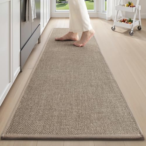 tchdio Kitchen Mats for Floor, Rubber Backed Kitchen Rugs Non Slip Washable, Superior Absorbent Kitchen Rug-Mat Easy to Clean, Comfort Kitchen Floor Mat Front of Sink (Brown, 20" × 32")